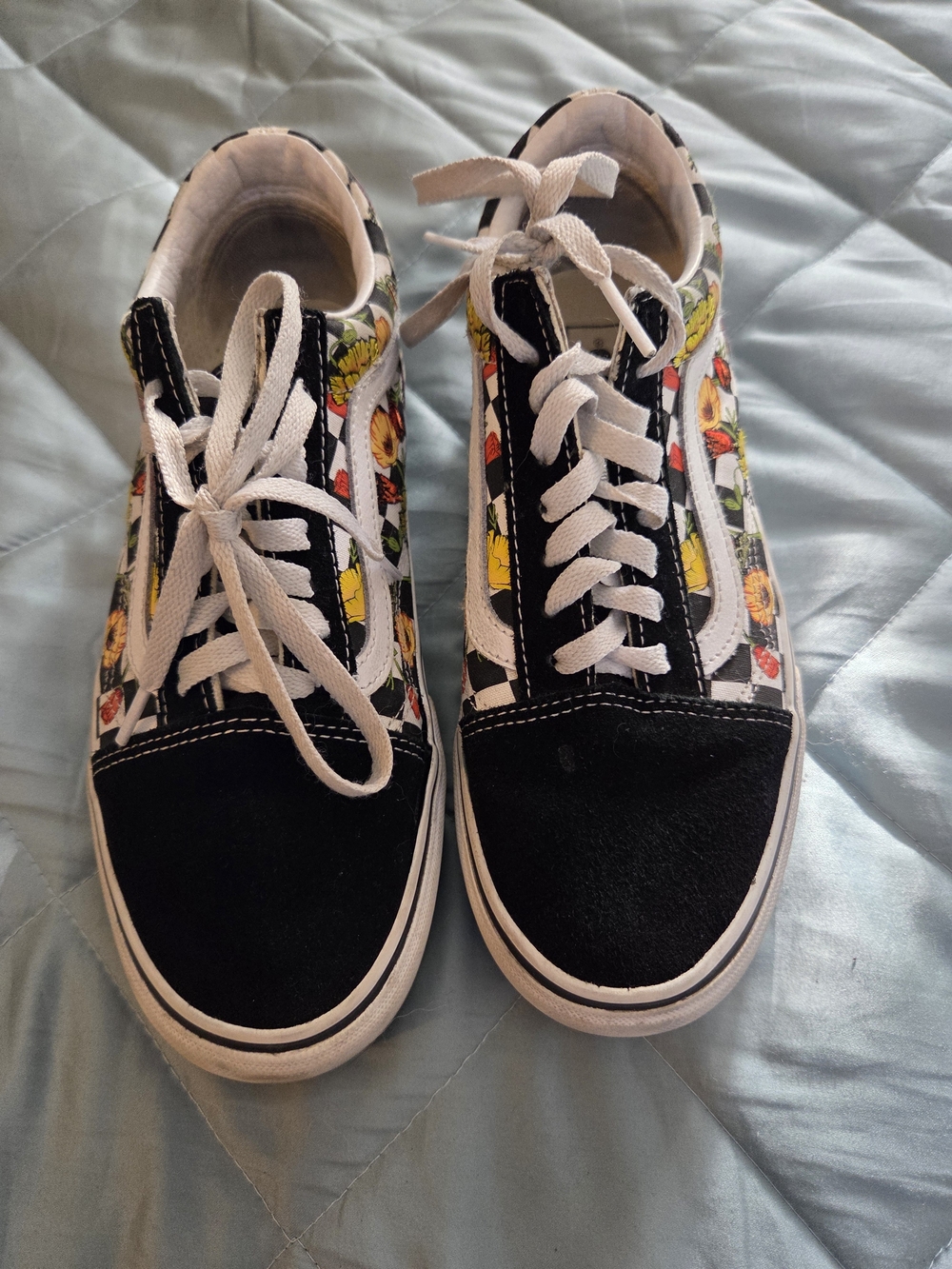 Vans Floral Checkered Skate Sneakers - Black with Multicolor Floral Print
